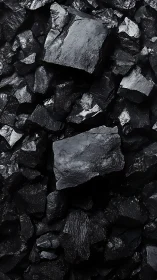 Wet coal fragments form a high-contrast, textural surface field