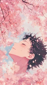 Petal-bright serenity cradles a quiet tear beneath spring skies