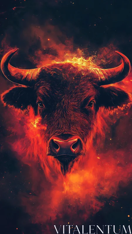 Inferno-charged bull spirit blazing through cosmic embers.