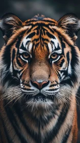 Majestic tiger portrait in razor-sharp frontal close-up view.