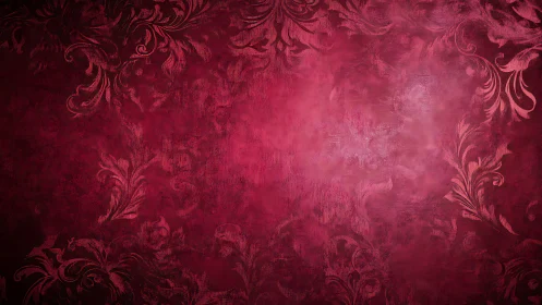 Rich crimson floral backdrop glows with soft vintage charm