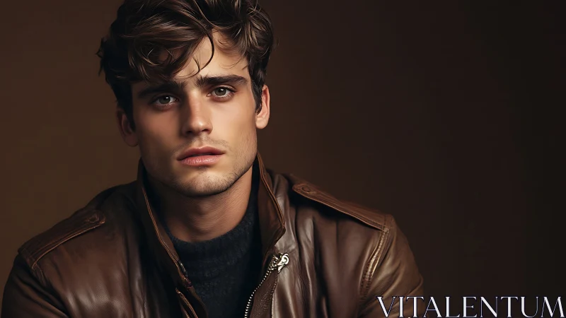 Warm brown portrait of a thoughtful man in leather jacket.