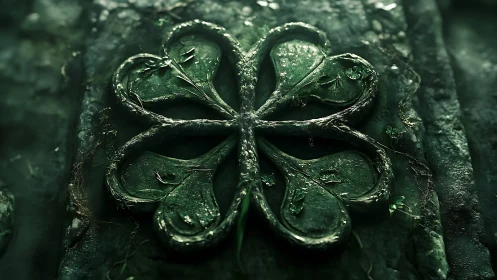 Stone panel contains carved clover-shaped relief form