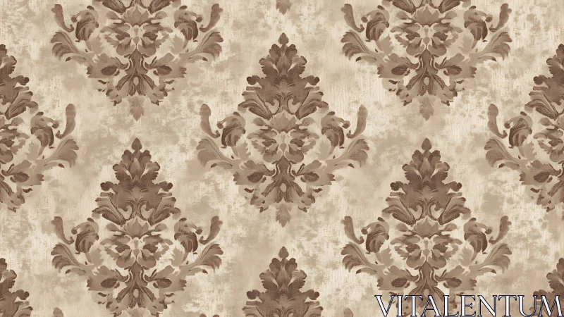 Beige and brown damask wallpaper pattern, repeating motif design.