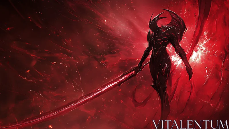 Dark armored demon warrior with massive red energy blade.