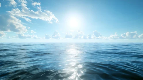 Endless calm ocean under radiant midday sun glow.