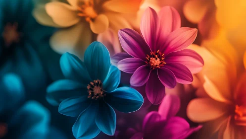 Luminescent Floral Composite With Chromatic Separation And Soft Focus Bokeh Effects