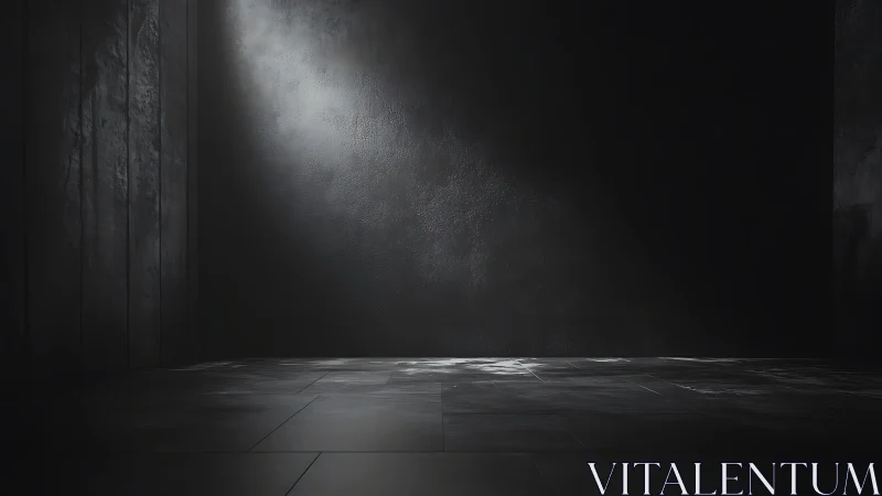 Moody concrete chamber with single dramatic light beam.
