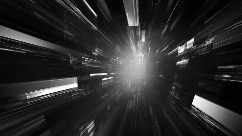 Futuristic Light Tunnel in Monochrome Abstract Digital Art.