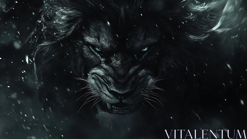 Nocturnal spectral lion rendered in high-contrast digital chiaroscuro.