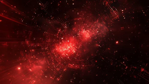 Cyberpunk radial data vortex with luminous red core field.