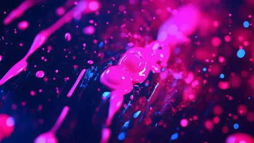Neon pink paint splashes in abstract, futuristic art style.