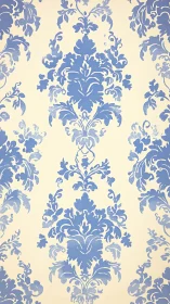 Soft blue damask pattern gently brightens a classic wall