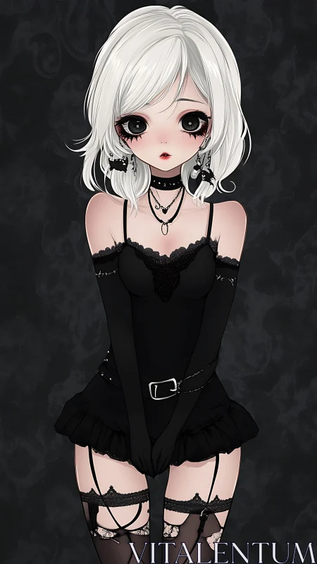 Soft gothic girl gazes shyly in delicate black fashion
