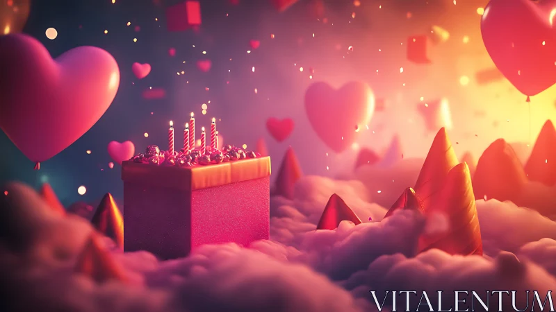 Birthday Cake Floating Through Candy-Colored Cloud Kingdom.