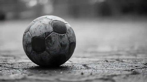 Weathered street soccer ball waiting for the next game.