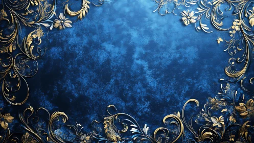 Regal blue frame with swirling golden floral borders.