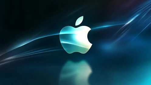 Glowing Apple Logo Shines Brilliantly Against Dynamic Blue Light