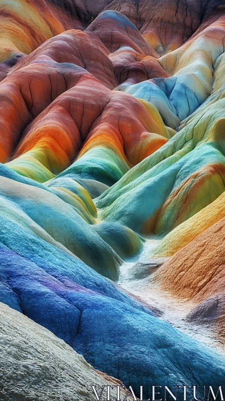 Radiant rainbow hills curve into a serene abstract valley