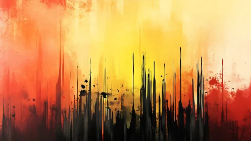 Sunset skyline dreams in bold streaks of fire and shadow.