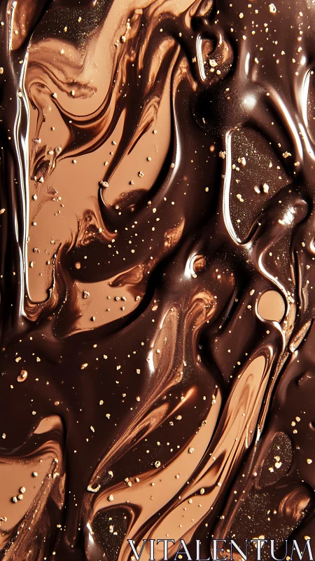 Melted dark and milk chocolate swirl with golden specks.