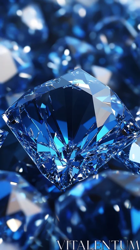 Deep blue diamond floats above luminous faceted gemstone field