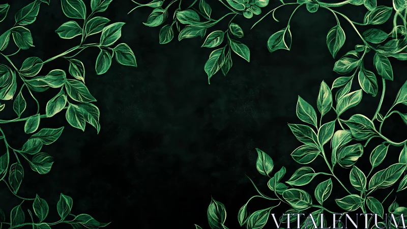 Symmetrical digital foliage border frames textured dark backdrop