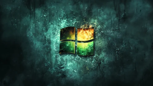 Windows style logo with textured teal abstract background.