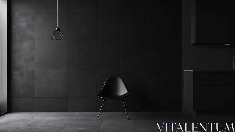 Minimalist Interior with Black Chair and Pendant Light