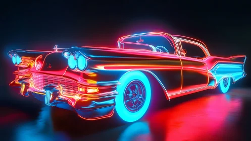 Neon retro coupe glows with electric cyan and magenta lines.