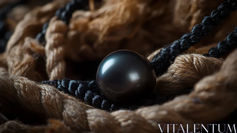 Macro study of black pearl on braided hemp and nylon cord.