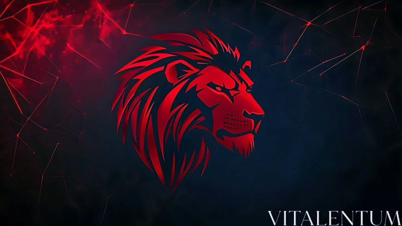 Crimson cyber-lion emblem blazing in electric night shadows.