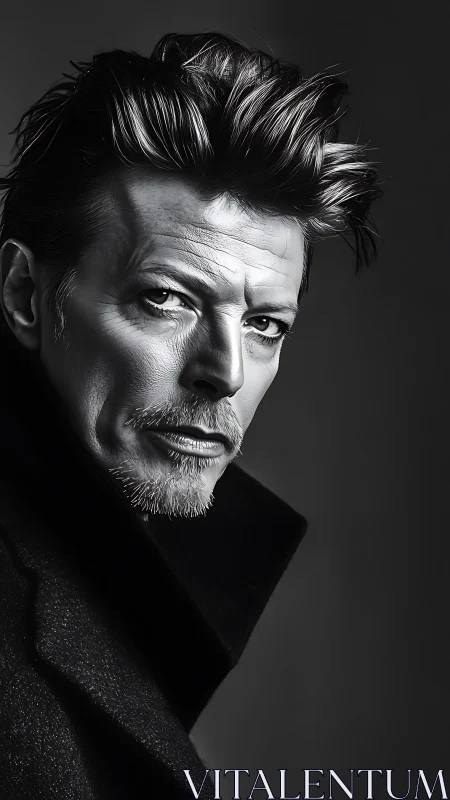 Monochrome portrait captures intense gaze and sharp form.