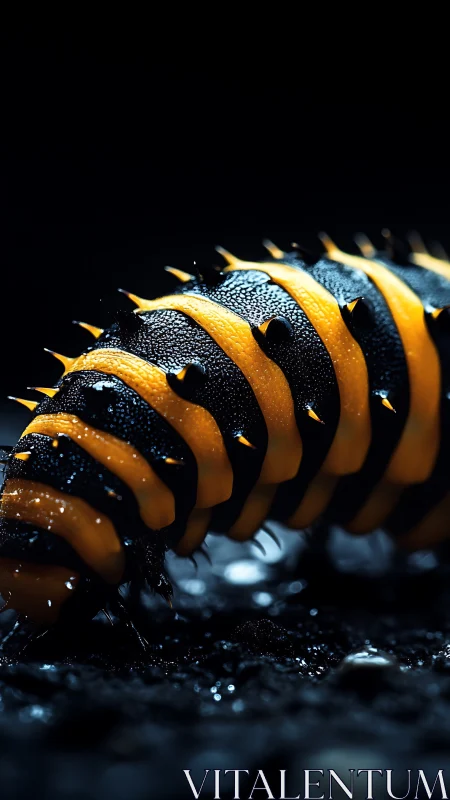 Midnight ember caterpillar marching through neon darkness.