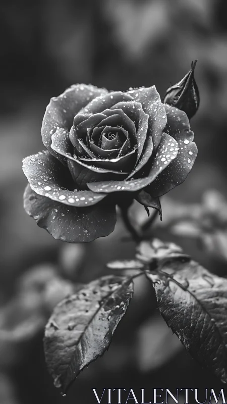 Rain-Soaked Rose with Unopened Bud.