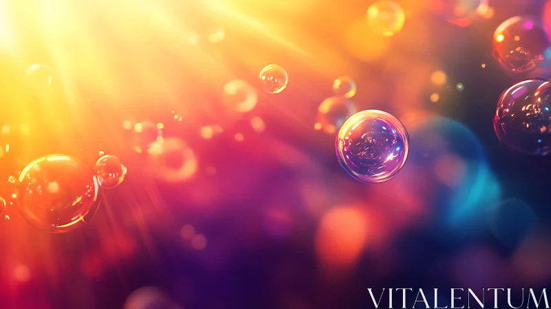 Iridescent soap bubbles in warm bokeh light diffraction field