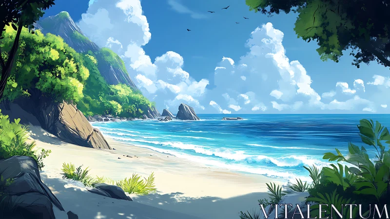 Coastal Landscape with Stratified Layering: Digital Painting Demonstrating Atmospheric Depth