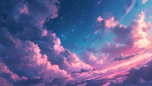 Starlit twilight clouds glow over sweeping pastel horizon.
