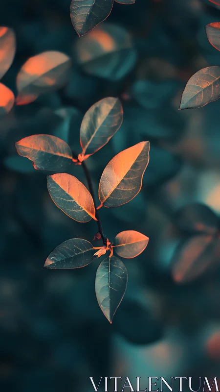 Gentle teal leaves glow in warm sunset-toned evening light