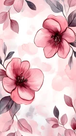 Pink botanical flowers rendered with layered petal structures and foliage