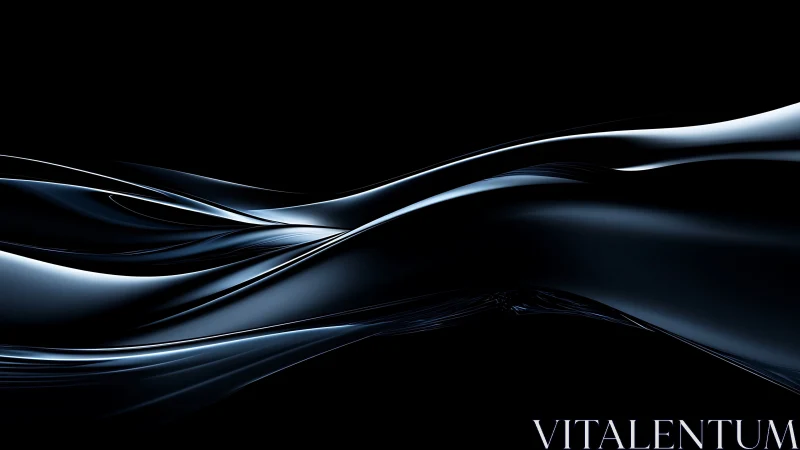 Glossy metallic wave shapes on deep black background.