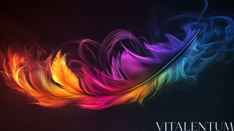 Digital painting of iridescent feather in chromatic motion.