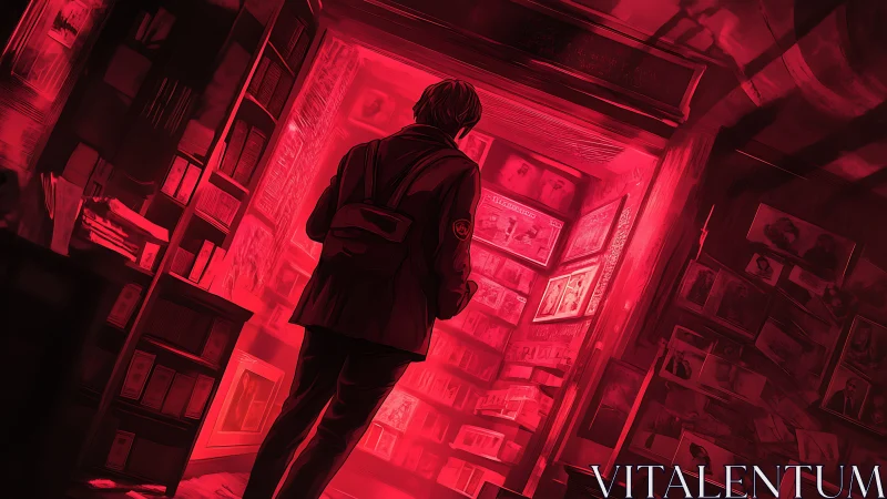 Lone investigator walks into eerie red archive of secrets.