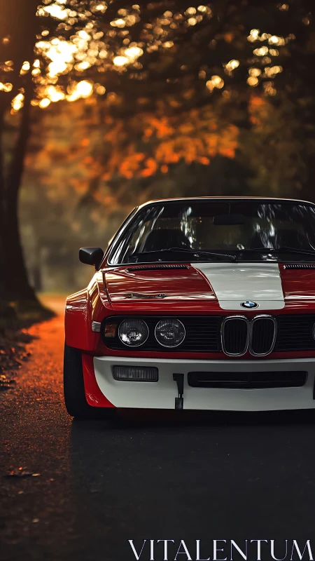 Low-angle telephoto view isolates vintage BMW race car front