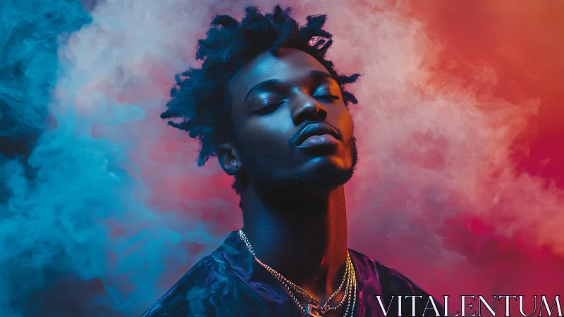 Neon dreams cradle a calm soul inside swirling color smoke