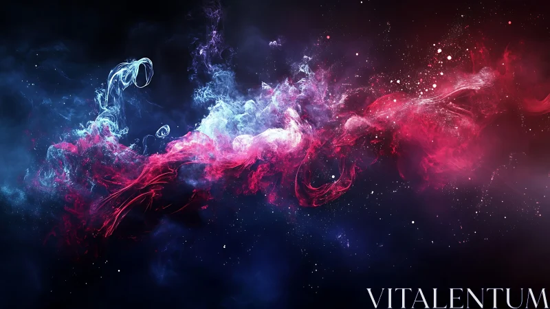 Colored gaseous filaments extend across a dark digital field