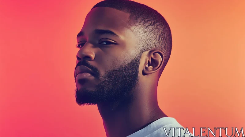 Side-glance glow: moody portrait on neon sunset wash.