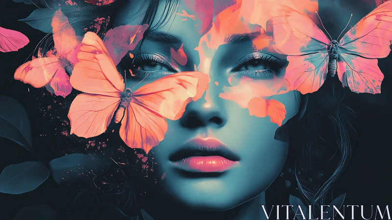 Neon butterfly dreams bloom across a midnight-painted face.