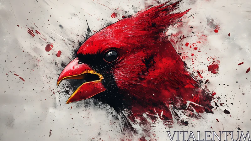 Fiery red cardinal bursting from a whirlwind of splashes.