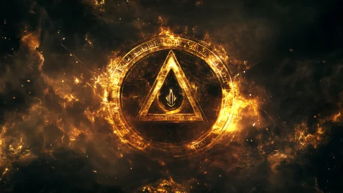 Glowing Occult Symbol. Burning Alchemical Circle.